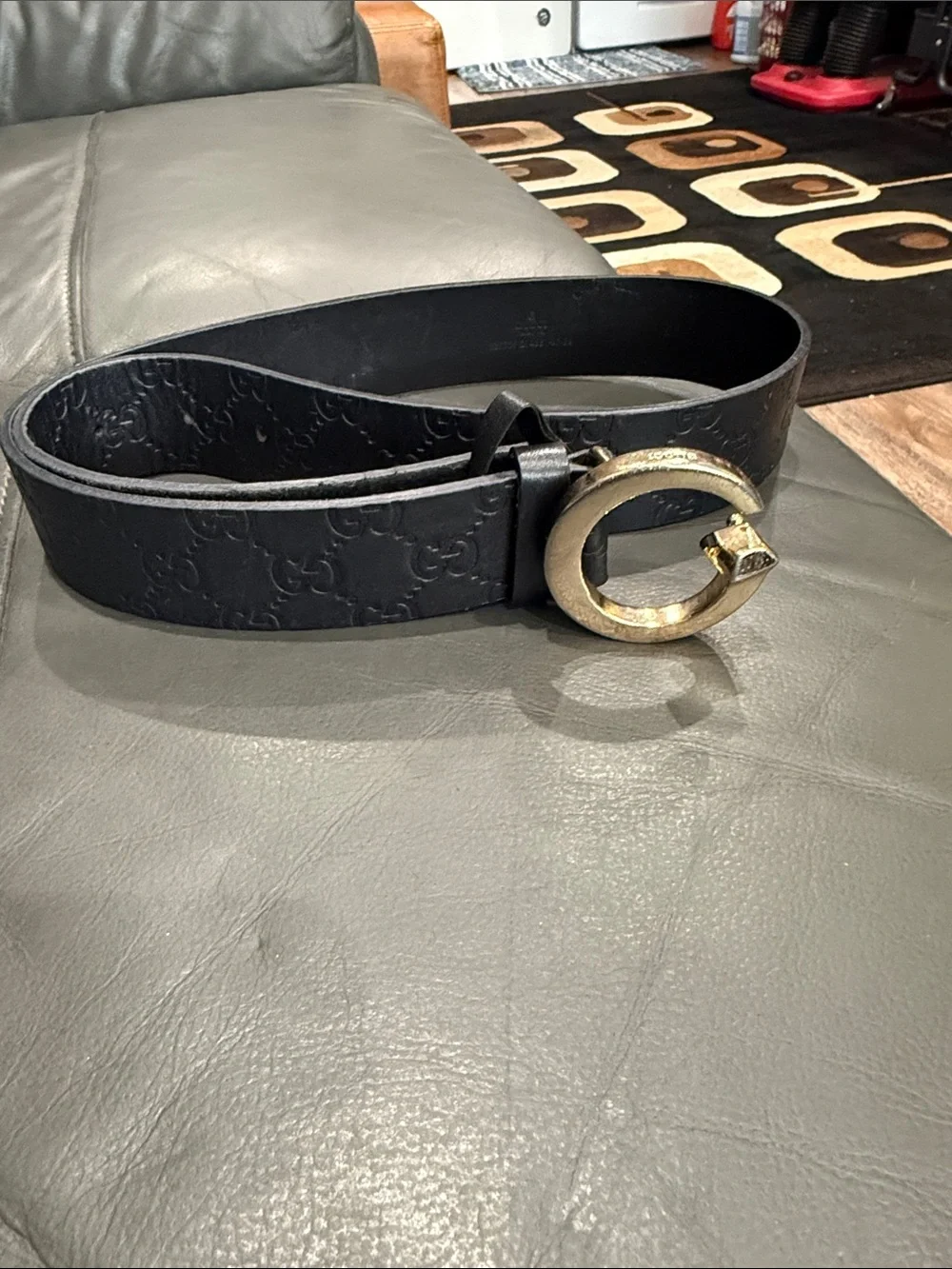 Gucci Black Embossed GG Leather Belt